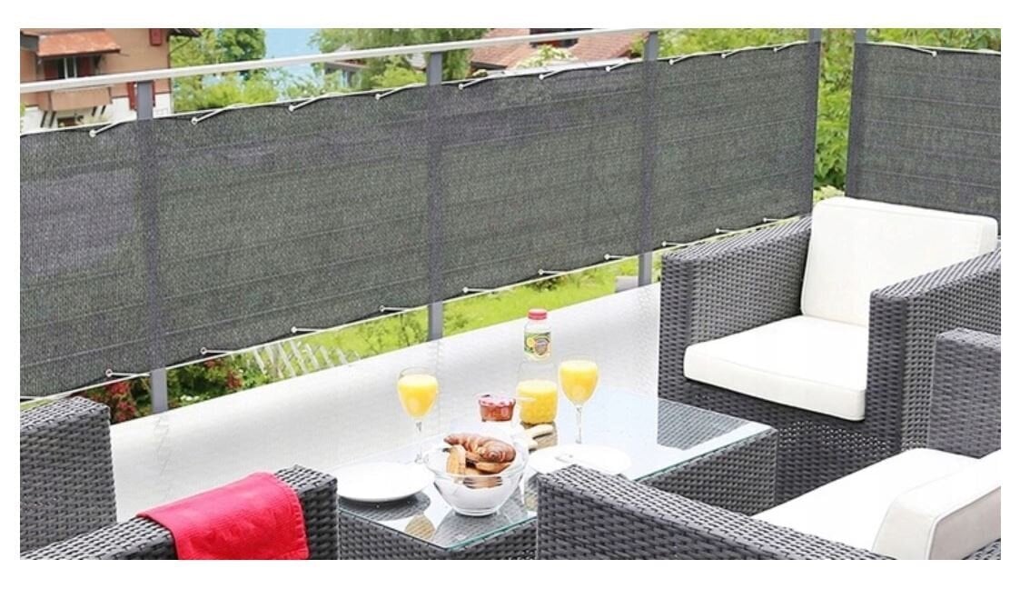 Balkono uždanga PE su virve, 600x100 cm, pilka kaina ir informacija | Skėčiai, markizės, stovai | pigu.lt