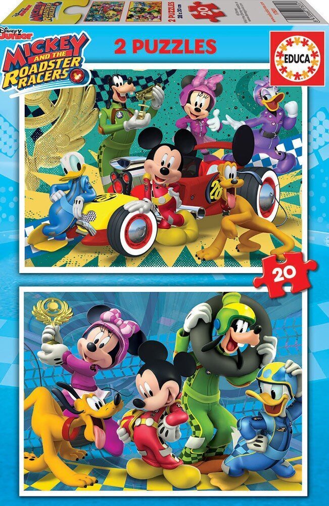 Dėlionės Mickey lenktynės, 2 vnt. x 20 dalių цена и информация | Dėlionės (puzzle) | pigu.lt