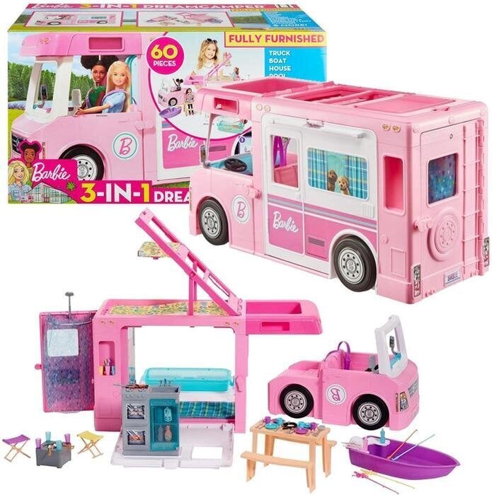 Barbie Dream Camper Pink Pop Out Caravan Playset With Pool Accessories  Super Adventure Camper Doll Toy