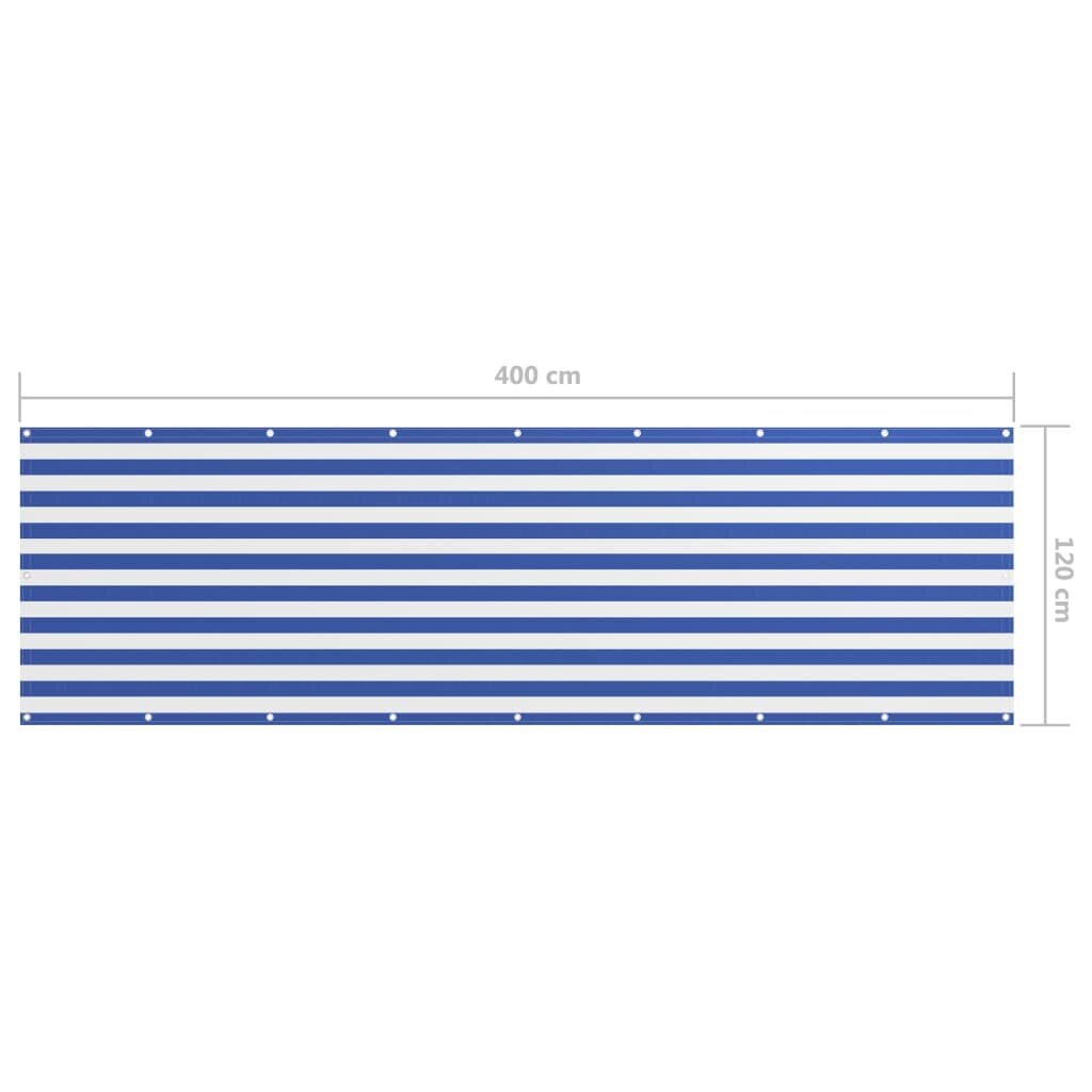 Balkono pertvara, 120x400 cm, balta ir mėlyna kaina ir informacija | Skėčiai, markizės, stovai | pigu.lt