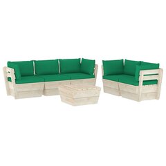 Sodo baldų komplektas iš palečių su pagalvėlėmis, 6 dalių, žalias kaina ir informacija | Lauko baldų komplektai | pigu.lt
