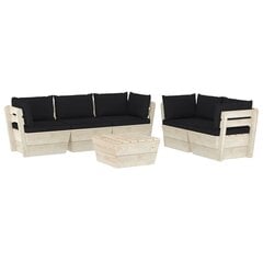 Sodo baldų komplektas iš palečių su pagalvėlėmis, 6 dalių, juodas kaina ir informacija | Lauko baldų komplektai | pigu.lt