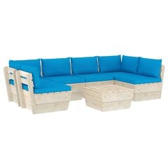 Sodo baldų komplektas iš palečių su pagalvėlėmis, 7 dalių, mėlynas kaina ir informacija | Lauko baldų komplektai | pigu.lt