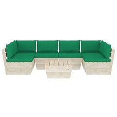 Sodo baldų komplektas iš palečių su pagalvėlėmis, 7 dalių, žalias kaina ir informacija | Lauko baldų komplektai | pigu.lt