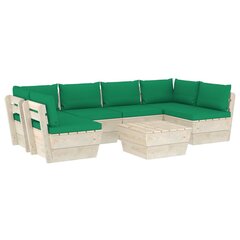 Sodo baldų komplektas iš palečių su pagalvėlėmis, 7 dalių, žalias цена и информация | Комплекты уличной мебели | pigu.lt