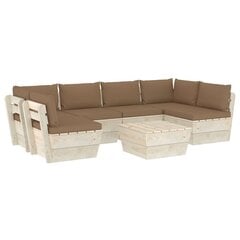 Sodo baldų komplektas iš palečių su pagalvėlėmis, 7 dalių, rudas kaina ir informacija | Lauko baldų komplektai | pigu.lt