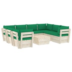 Sodo baldų komplektas iš palečių su pagalvėlėmis, 9 dalių, žalias цена и информация | Комплекты уличной мебели | pigu.lt