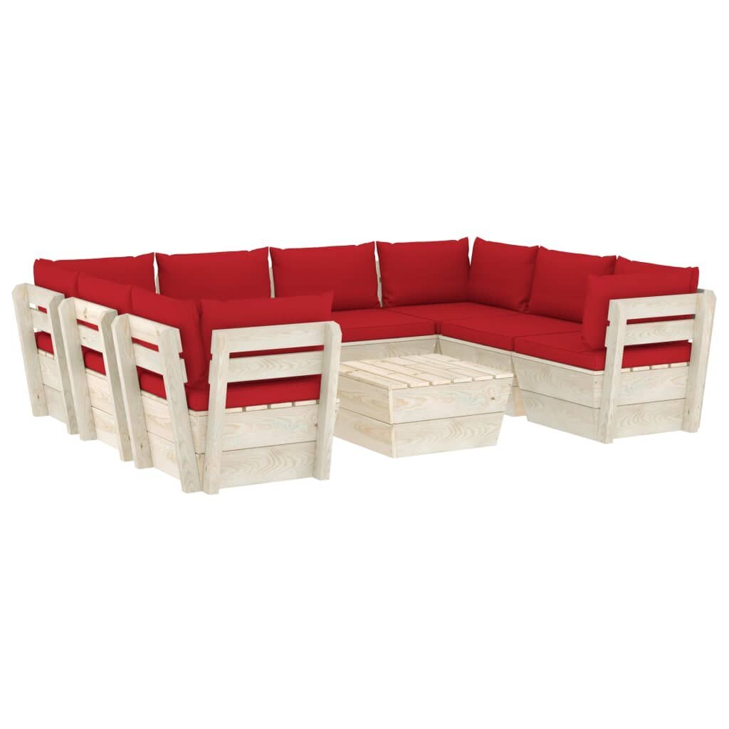 Sodo baldų komplektas iš palečių su pagalvėlėmis, 9 dalių, raudonas kaina ir informacija | Lauko baldų komplektai | pigu.lt