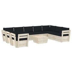 Sodo baldų komplektas iš palečių su pagalvėmis, 10 dalių, juodas kaina ir informacija | Lauko baldų komplektai | pigu.lt