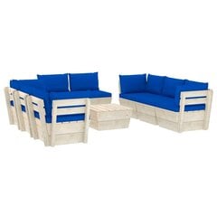 Sodo baldų komplektas iš palečių su pagalvėlėmis, 9 dalių, mėlynas kaina ir informacija | Lauko baldų komplektai | pigu.lt