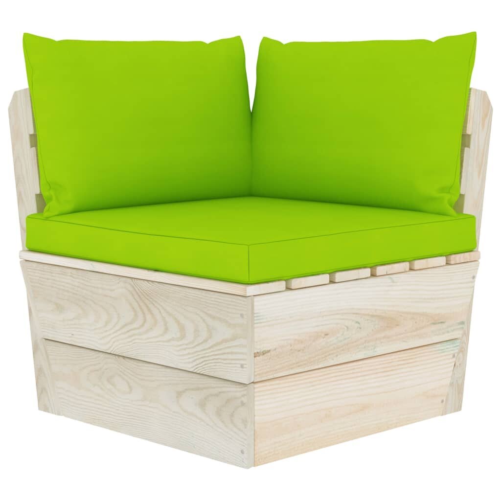 Sodo baldų komplektas iš palečių su pagalvėlėmis, 9 dalių, žalias kaina ir informacija | Lauko baldų komplektai | pigu.lt