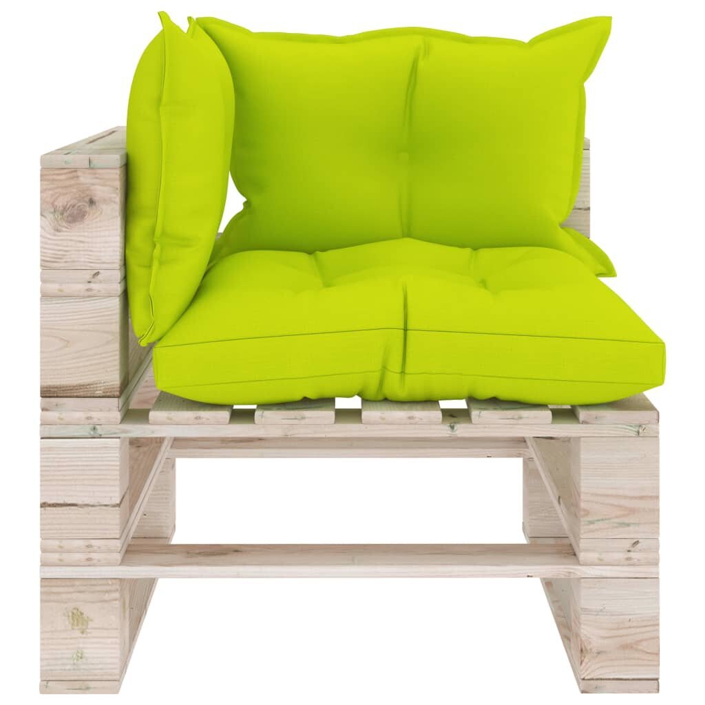 Kampinė sodo sofa iš palečių su pagalvėlėmis, mediena kaina ir informacija | Lauko kėdės, foteliai, pufai | pigu.lt