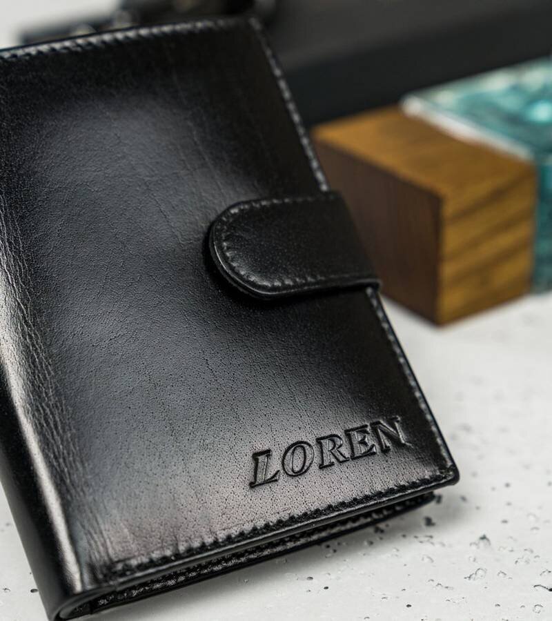 Natūralios odos piniginė vyrams Loren, juoda цена и информация | Vyriškos piniginės, kortelių dėklai | pigu.lt