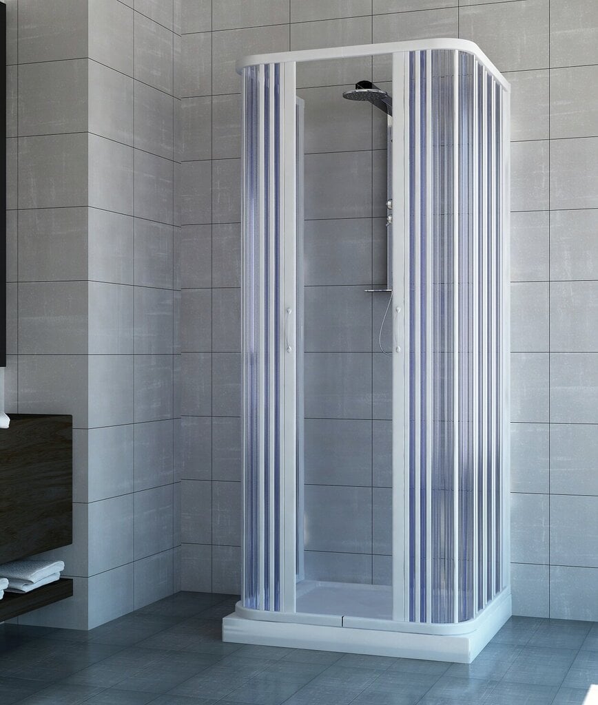 Sustumiamų durų dušo kabina su trimis šonais 100x100x100, balta цена и информация | Dušo kabinos | pigu.lt