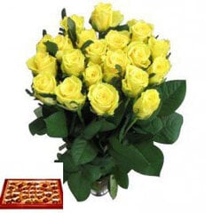 Geltonos rožės 11 vnt. + saldainiai цена и информация | Живые цветы  | pigu.lt