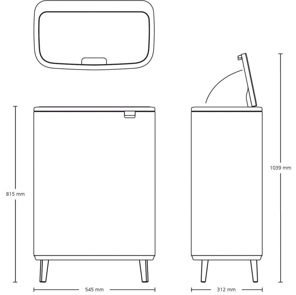 Brabantia šiukšliadėžė Bo Touch Bin Hi, 60 l, juoda kaina ir informacija | Šiukšliadėžės | pigu.lt