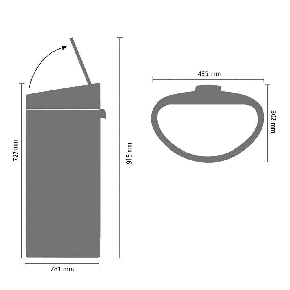 Brabantia šiukšliadėžė Touch Bin, 40 l, juoda kaina ir informacija | Šiukšliadėžės | pigu.lt