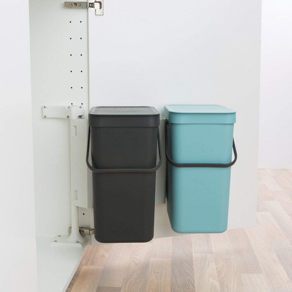 Brabantia šiukšliadėžių komplektas Sort&Go, 2x12 l, pilkas/mėlynas цена и информация | Šiukšliadėžės | pigu.lt