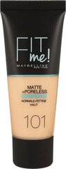 Maybelline Fit Me Matte&Poreless 101 True Ivory, 30 мл цена и информация | Пудры, базы под макияж | pigu.lt
