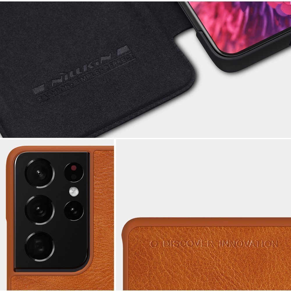 Nillkin Qin original leather dėklas skirtas Samsung Galaxy S21 Ultra 5G, ruda kaina ir informacija | Telefono dėklai | pigu.lt