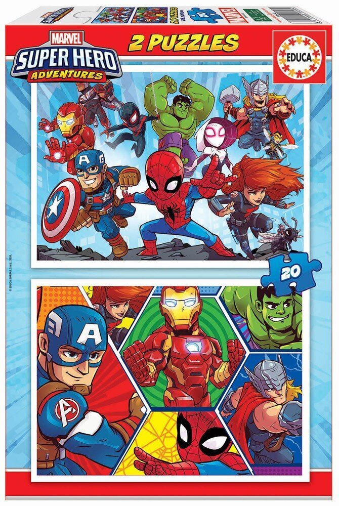 Dėlionės Super herojus, 2 vnt. x 20 detalių kaina ir informacija | Dėlionės (puzzle) | pigu.lt