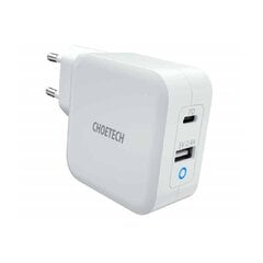 Choetech fast GaN wall charger USB Type C PD USB-A QC3.0 65W 3,25A white (PD8002) цена и информация | Зарядные устройства для телефонов | pigu.lt