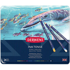 Spalvoti akvareliniai pieštukai Derwent INKTENSE, 24 sp., metalinė dėžutė kaina ir informacija | Piešimo, tapybos, lipdymo reikmenys | pigu.lt