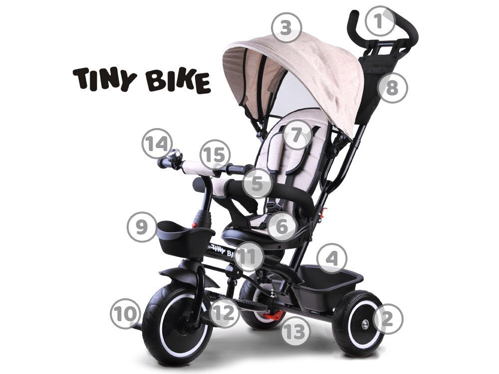 Triratukas su stogeliu "Tiny Bike 3in1", smėlio spalvos kaina ir informacija | Triratukai | pigu.lt