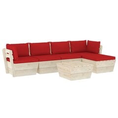 Sodo baldų komplektas iš palečių su pagalvėlėmis, 6 dalių, raudonas цена и информация | Комплекты уличной мебели | pigu.lt