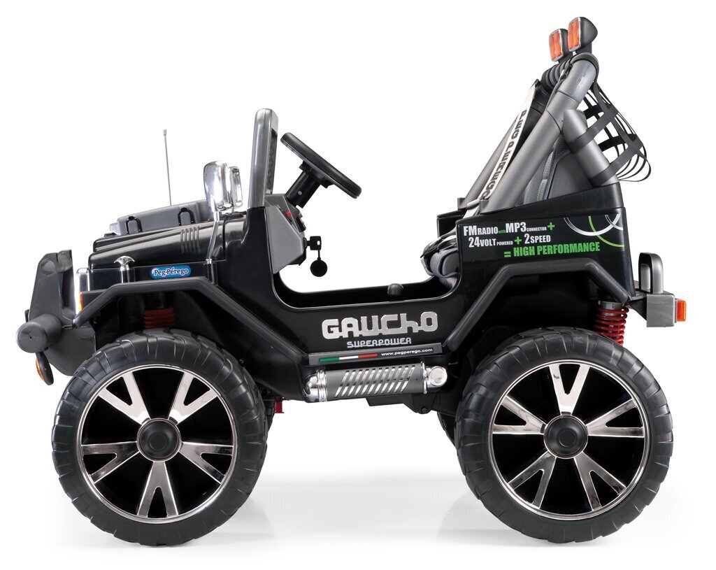 Dvivietis vaikiškas elektromobilis Peg Perego Gaucho Superpower 24V, juodas kaina ir informacija | Elektromobiliai vaikams | pigu.lt