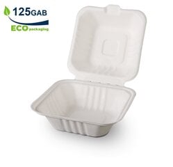 Suyranti cukranendrių pluošto dėžutė mėsainiui Biobox, 125 vnt. kaina ir informacija | Vienkartiniai indai šventėms | pigu.lt