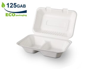 Биоразлагаемые коробки из сахарного тростника 2-делённые, 125 шт. цена и информация | Праздничная одноразовая посуда | pigu.lt