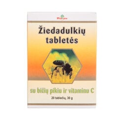 Maisto papildas Žiedadulkių tabletės su bičių pikiu ir vitaminu C, 20 tablečių kaina ir informacija | Vitaminai, maisto papildai, preparatai gerai savijautai | pigu.lt