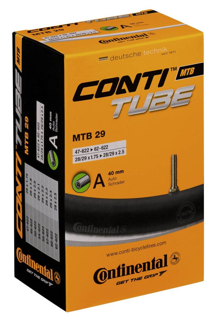 Dviračio kamera Continental 29"x1.75 -2.5 (47/62-662) MTB A40 kaina ir informacija | Dviračių kameros ir padangos | pigu.lt