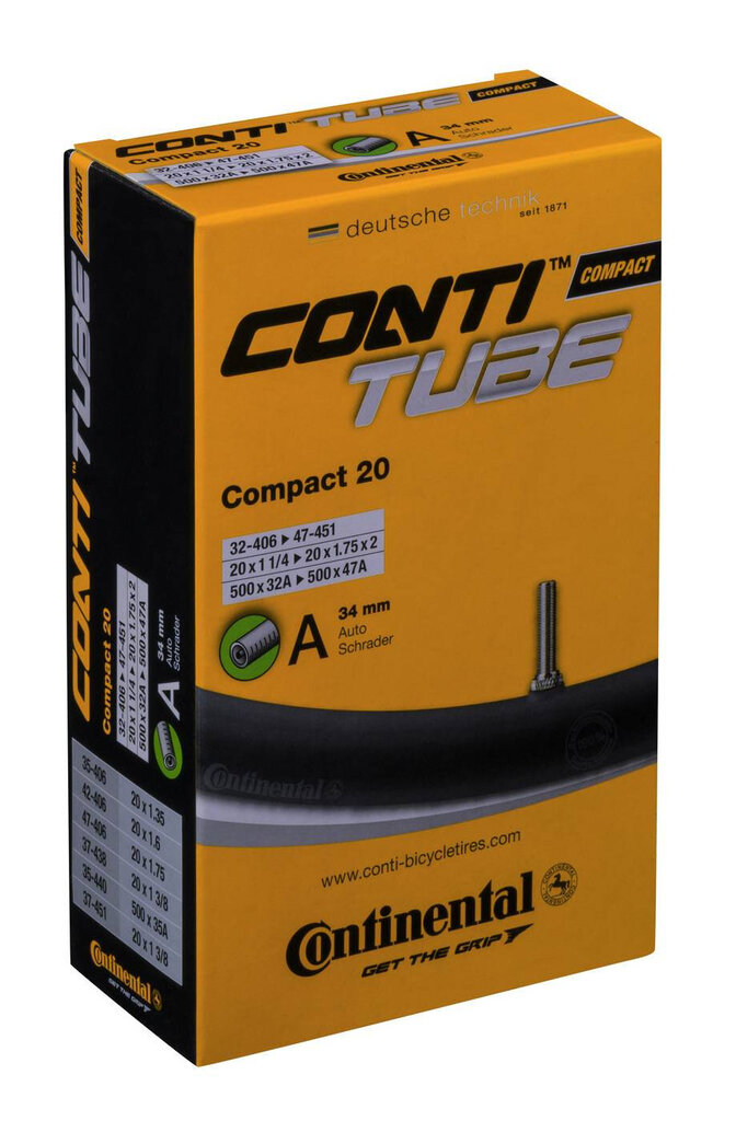 Dviračio kamera Continental 20"x1 1/4 - 1.75x2 Compact 20 A34 цена и информация | Dviračių kameros ir padangos | pigu.lt