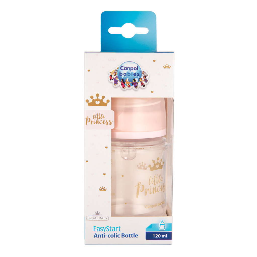 Plataus kaklelio buteliukas Canpol Babies, Anti-colic PP Easy Start Royal Baby, 120 ml, 35/233, pink kaina ir informacija | Buteliukai kūdikiams ir jų priedai | pigu.lt