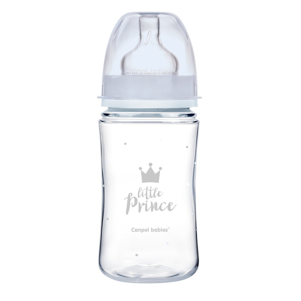 Plataus kaklelio buteliukas Canpol babies, Anti-colic PP Easy Start Royal Baby, 240 ml, 35/234, blue kaina ir informacija | Buteliukai kūdikiams ir jų priedai | pigu.lt