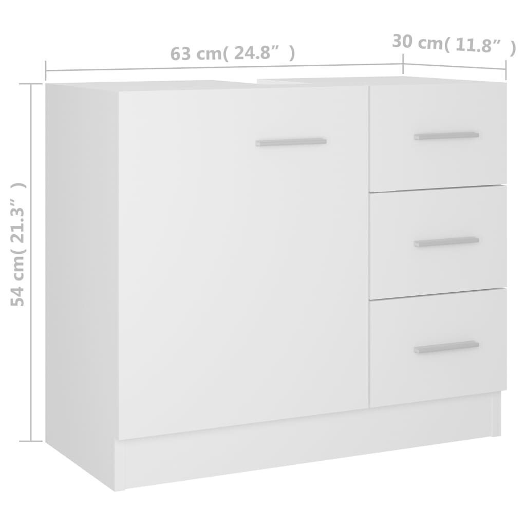 Spintelė praustuvui, 63x30x54 cm, balta цена и информация | Vonios spintelės | pigu.lt