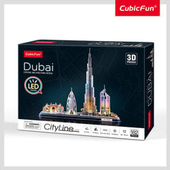 3D-пазл c LED-подсветкой CUBICFUN City Line, Дубай цена и информация | Пазлы | pigu.lt