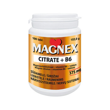 Maisto papildas Magnex Citrate + vitaminas B6, 100 tablečių цена и информация | Витамины, пищевые добавки, препараты для хорошего самочувствия | pigu.lt