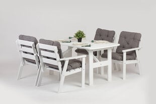 Lauko baldų komplektas: stalas ir 4 kėdės, baltas su pilkomis pagalvėmis kaina ir informacija | Lauko baldų komplektai | pigu.lt
