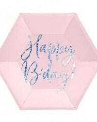 Бумажные тарелки розовые Happy Birthday 20 см, 6 шт цена и информация | Праздничная одноразовая посуда | pigu.lt