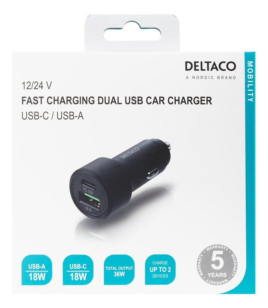 Deltaco USBC-CAR122 цена и информация | Krovikliai telefonams | pigu.lt
