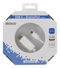Deltaco USB-C Display Port, 50 cm kaina ir informacija | Kabeliai ir laidai | pigu.lt