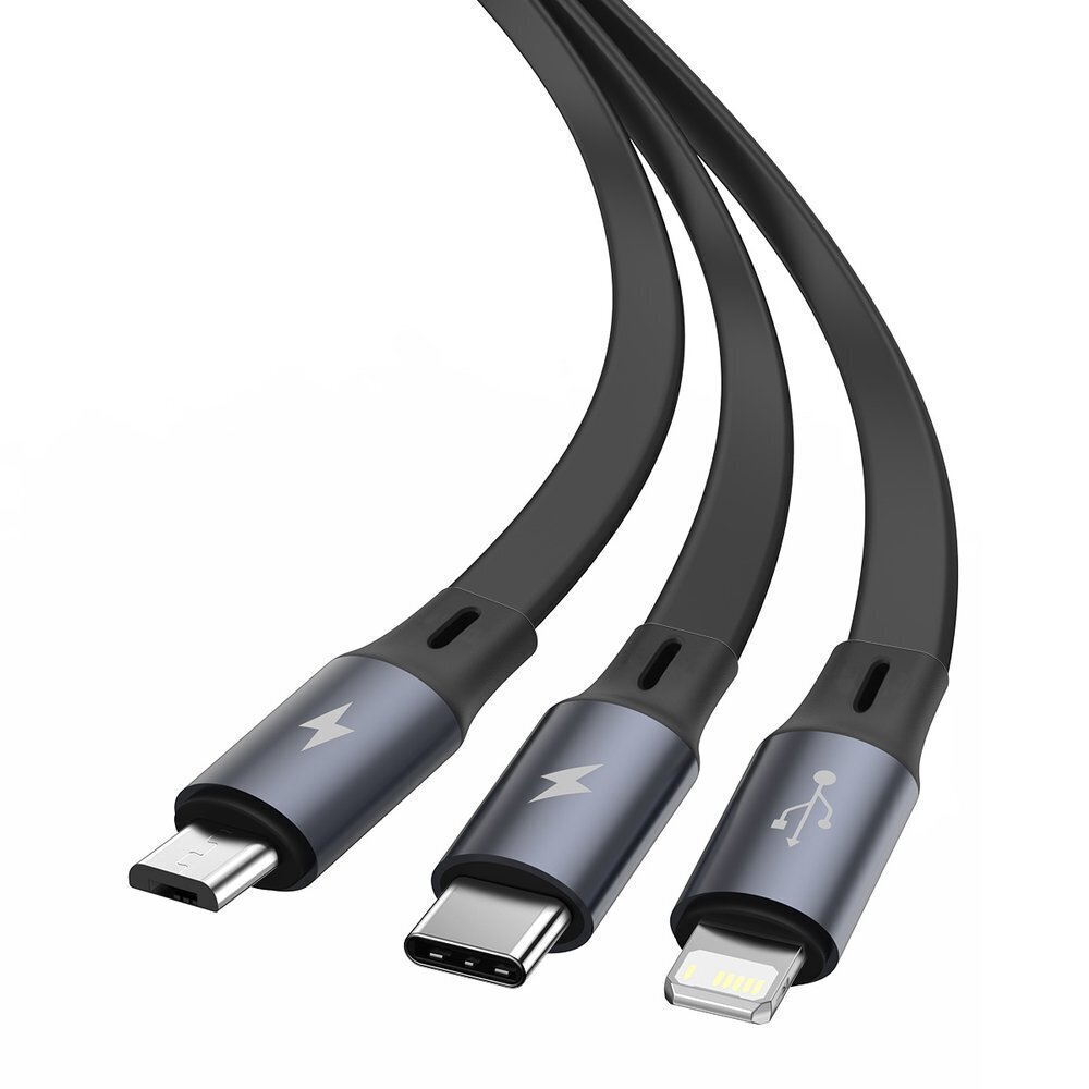 CABLE USB TO 3IN1 1.2M/BLACK CAMLT-MJ01 BASEUS kaina ir informacija | Laidai telefonams | pigu.lt