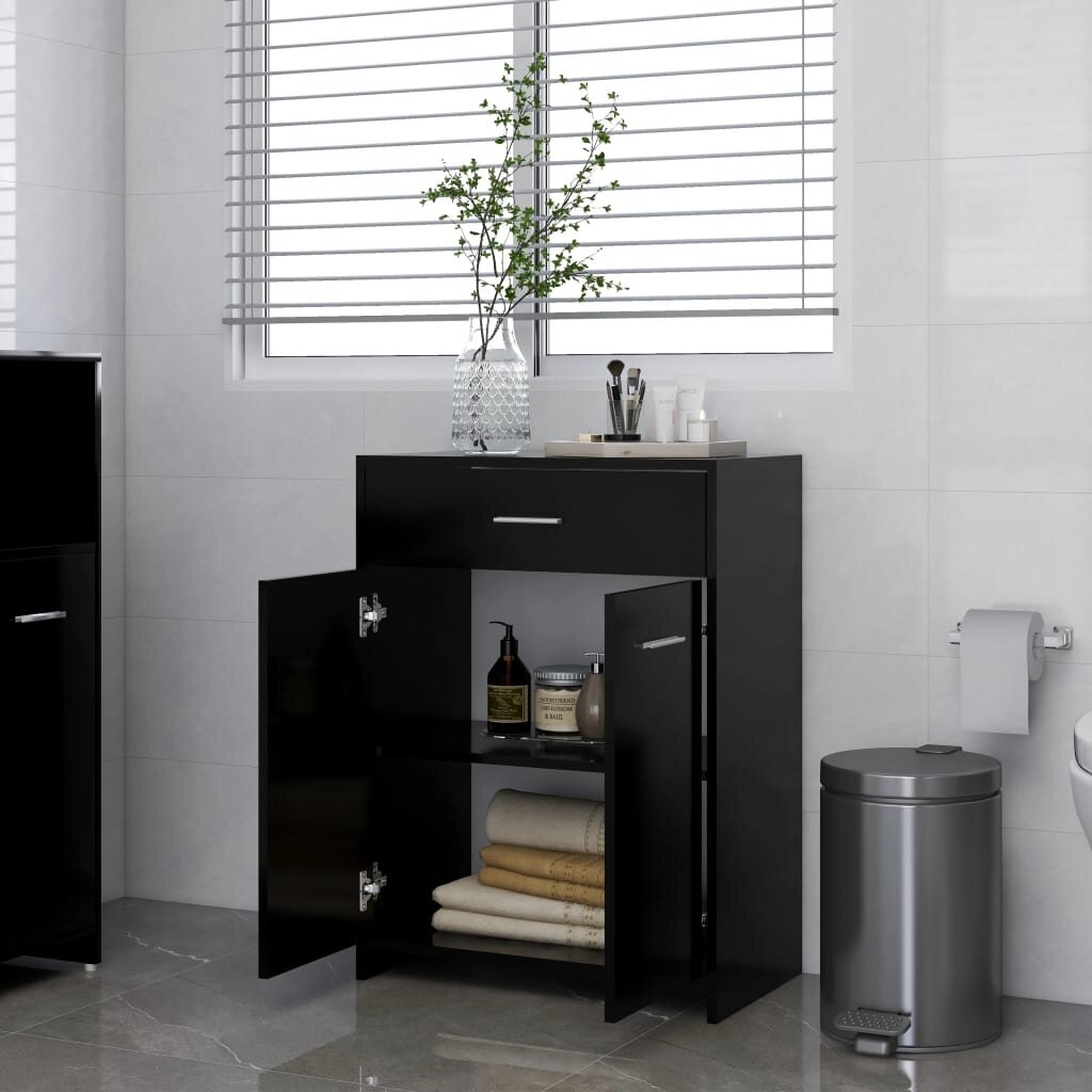 Vonios kambario spintelė, 60x33x80 cm, juoda kaina ir informacija | Vonios spintelės | pigu.lt