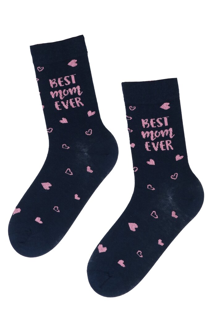 Medvilninės moteriškos kojinės su širdelėmis Motinos dienai BEST MOM EVER (Geriausia mama) kaina ir informacija | Moteriškos kojinės | pigu.lt