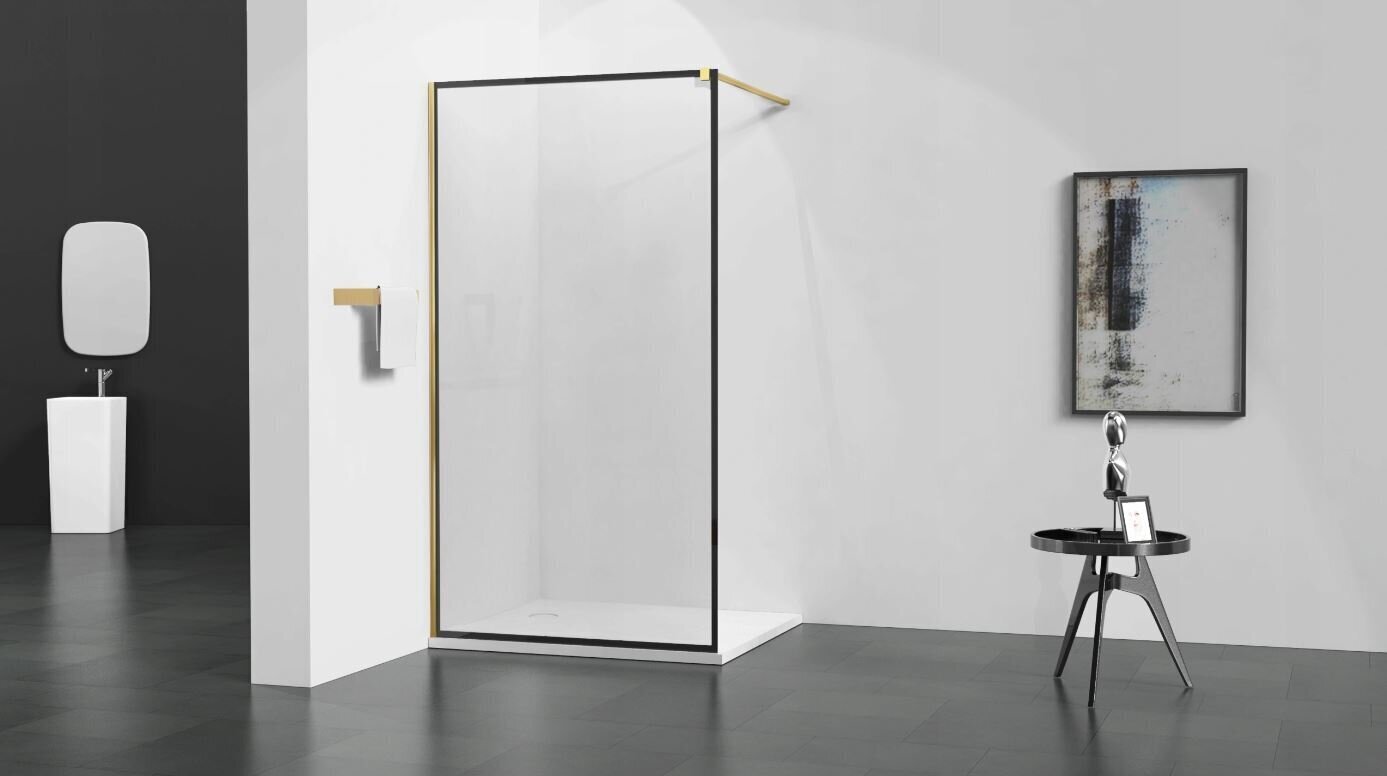 Dušo sienelė Mexen Kioto, black mat frame/gold 50,60,70,80,90,100,110,120,130,140x200 cm kaina ir informacija | Dušo durys ir sienelės | pigu.lt