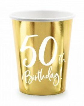 Vienkartiniai puodeliai auksiniai50th birthday 220 ml, 6 vnt цена и информация | Vienkartiniai indai šventėms | pigu.lt