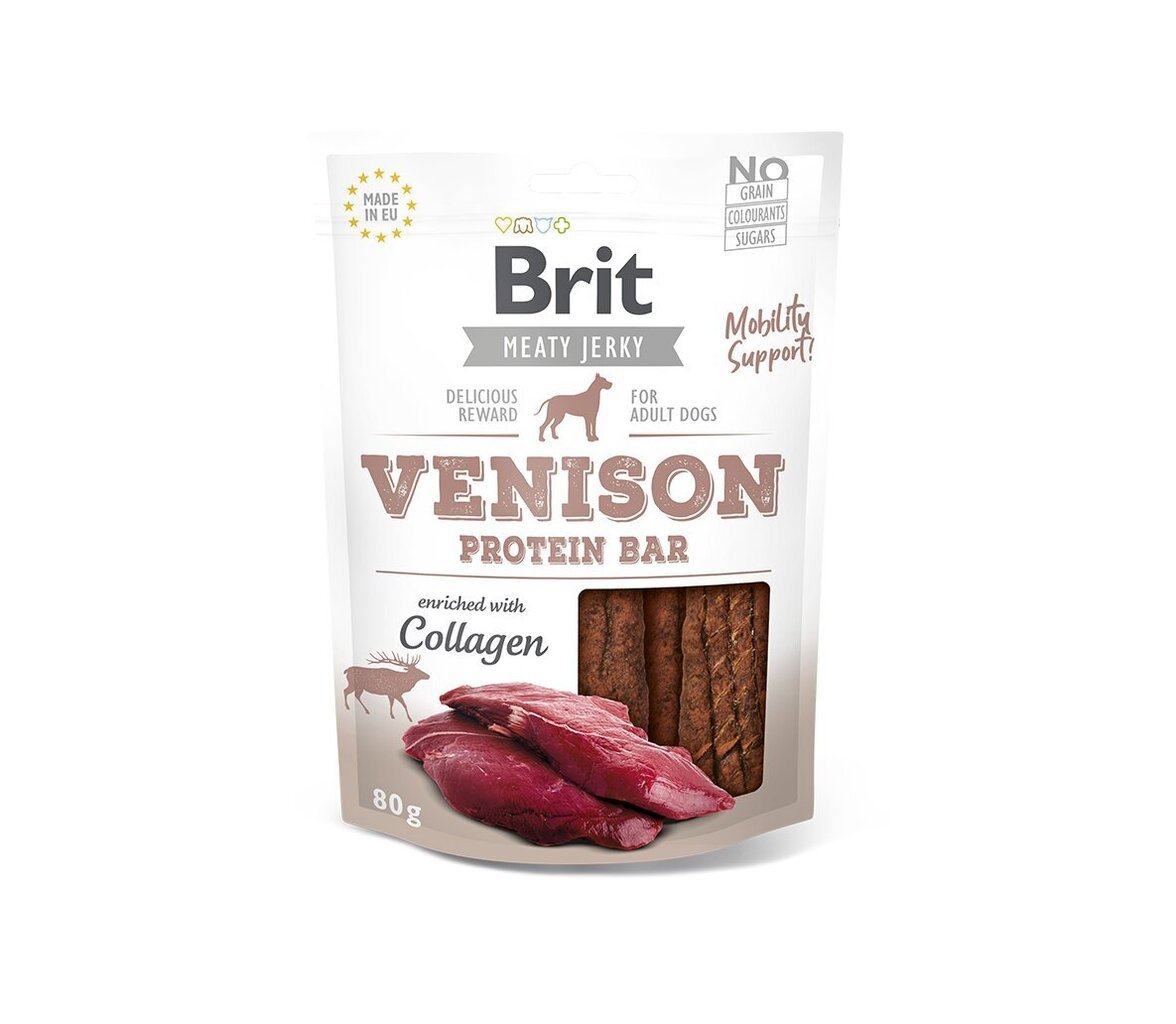 Brit Jerky Venison Protein bar skanėstas šunims su žvėriena 80g kaina ir informacija | Skanėstai šunims | pigu.lt